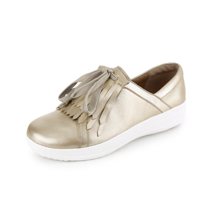 FitFlop F-SPORTY TM II LACE UP FRINGE SNEAKERS LEATHER GOLD IRIDESCENT (size: 37,5)