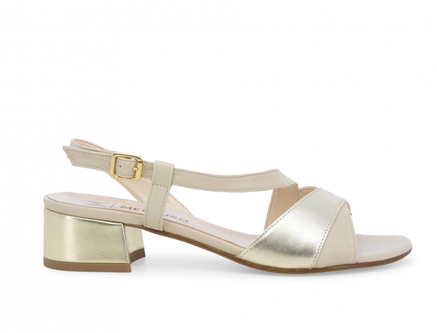 Sandalo donna comodo in pelle beige e platino k35157z