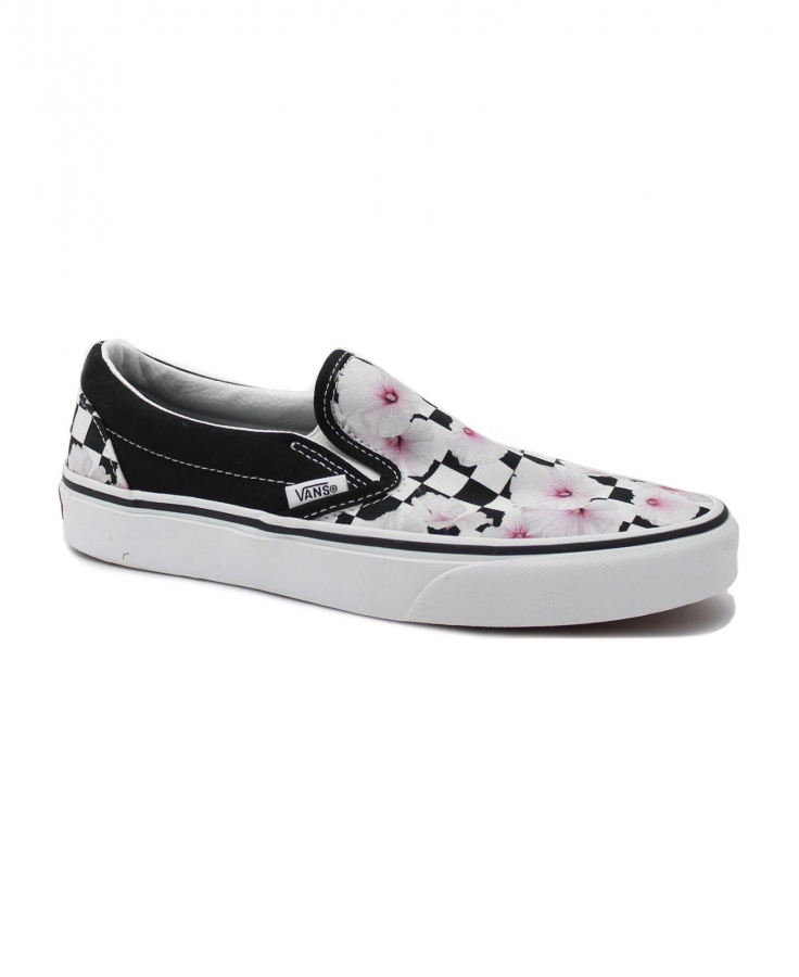 VANS CLASSIC SLIP-O XBM81 hibiscus check black nero scacchi fiori scarpe donna sneakers slipon elastici