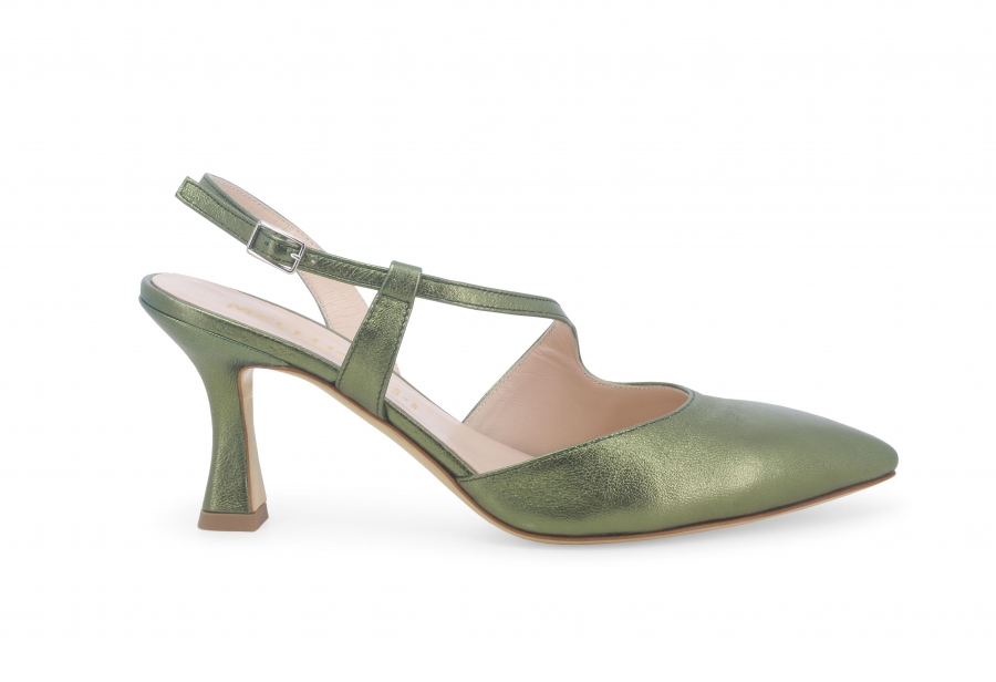 Decollete donna slingback in pelle verde acid e1634zv