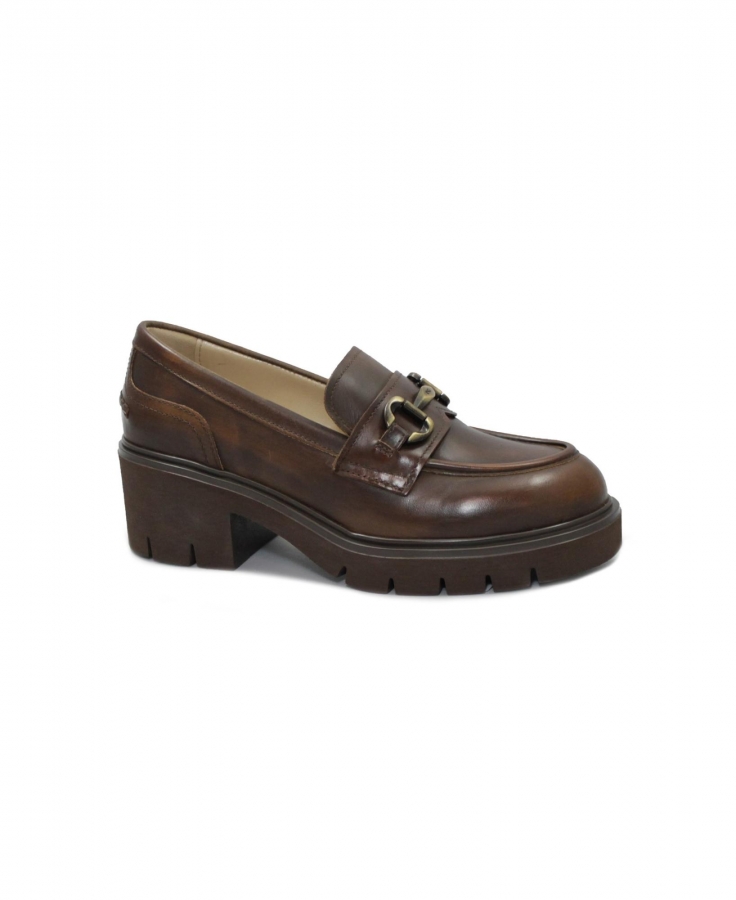 NERO GIARDINI 1398 marrone scarpe donna mocassino morsetto carrarmato