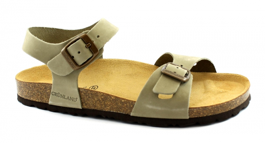 GRUNLAND SARA SB0371 kaki sandali donna pelle birk fibbie