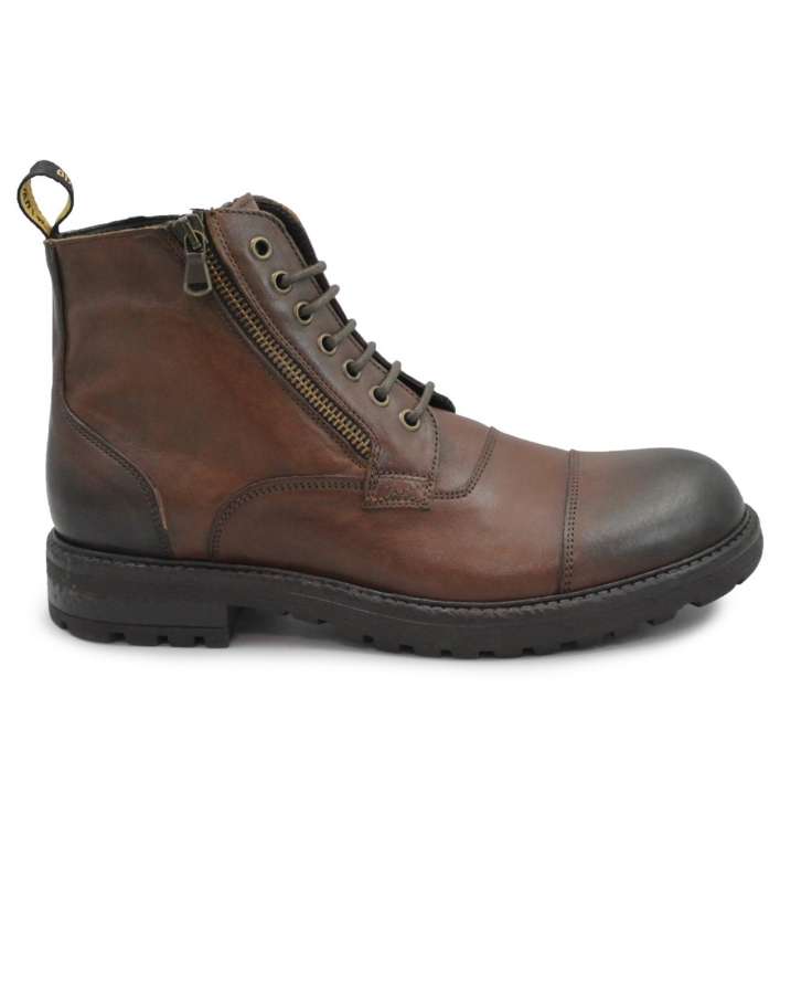 J.P. DAVID PAPUA 3830 6 papua cuoio scuro scarpe uomo stivaletto anfibio pelle lacci zip