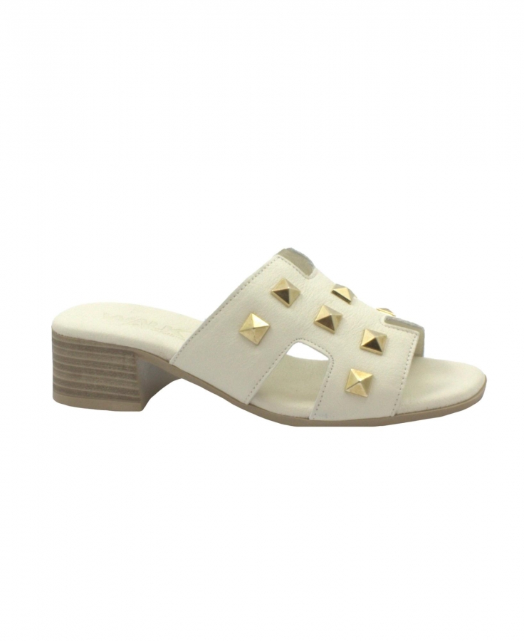 MELLUSO WALK K56018D crema bianco ciabatte donna tacco pelle borchie