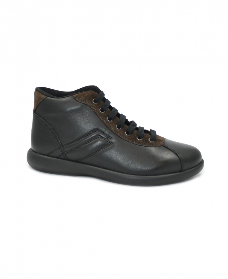 FRAU 27N8 nero scarpe uomo mid scarponcino pedula comfort pelle lacci