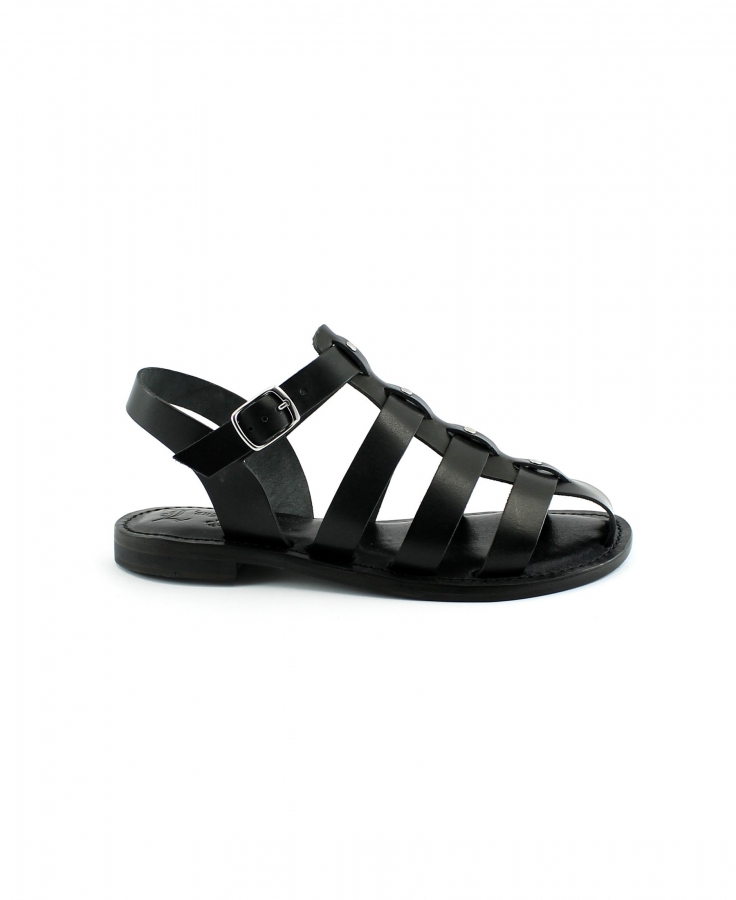 L'ANGOLO DEL CUOIO 9933 nero sandali donna pelle cinturino punta chiusa