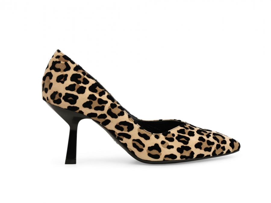 Décolleté donna in camoscio flock elegante e comodo leopardo beige d5203