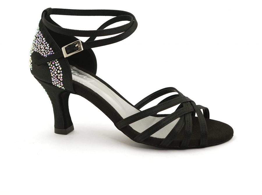 Scarpe da ballo vegan sandali salsa donna neri tacco tallone chiuso strass intreccio Made in Italy