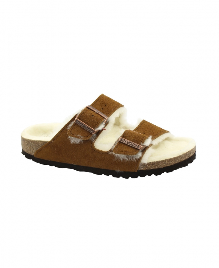 BIRKENSTOCK ARIZONA SHEARLING 1001135 mink cuoio ciabatta donna fibbie lana