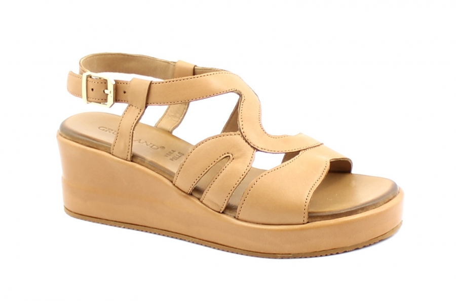 GRUNLAND ZIPE SA2361 cuoio marrone sandali donna cinturino pelle zeppa
