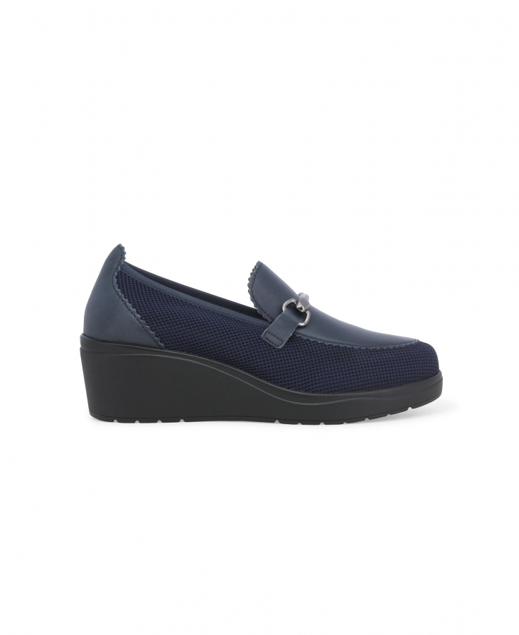 MELLUSO K53011 delef blu scarpe donna mocassino zeppa pelle tessuto