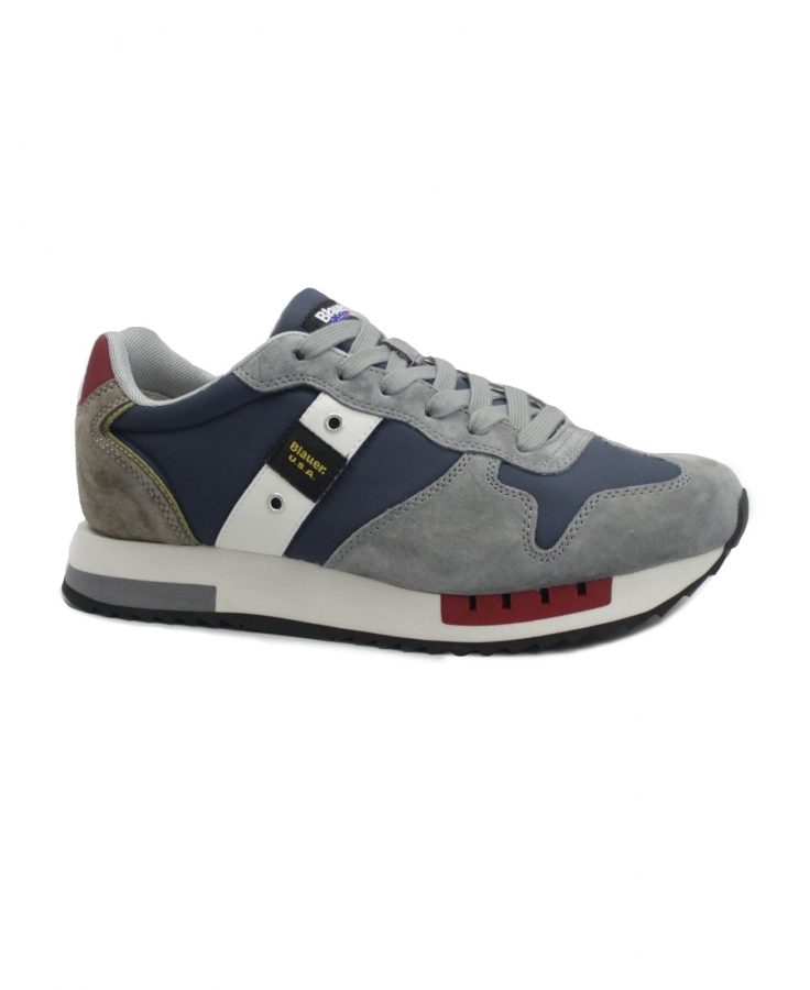 BLAUER QUEENS01 navy brown blu marrone scarpe uomo sneakers lacci camoscio tessuto