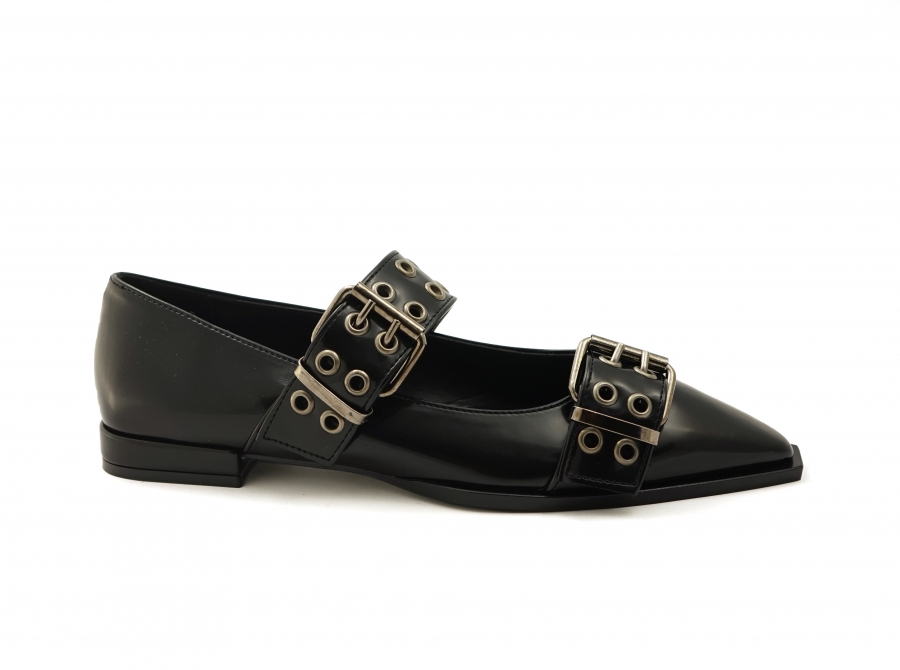 VSI JEM ballerine nere con fibbie vernice opaca punta scarpe vegan made in Italy