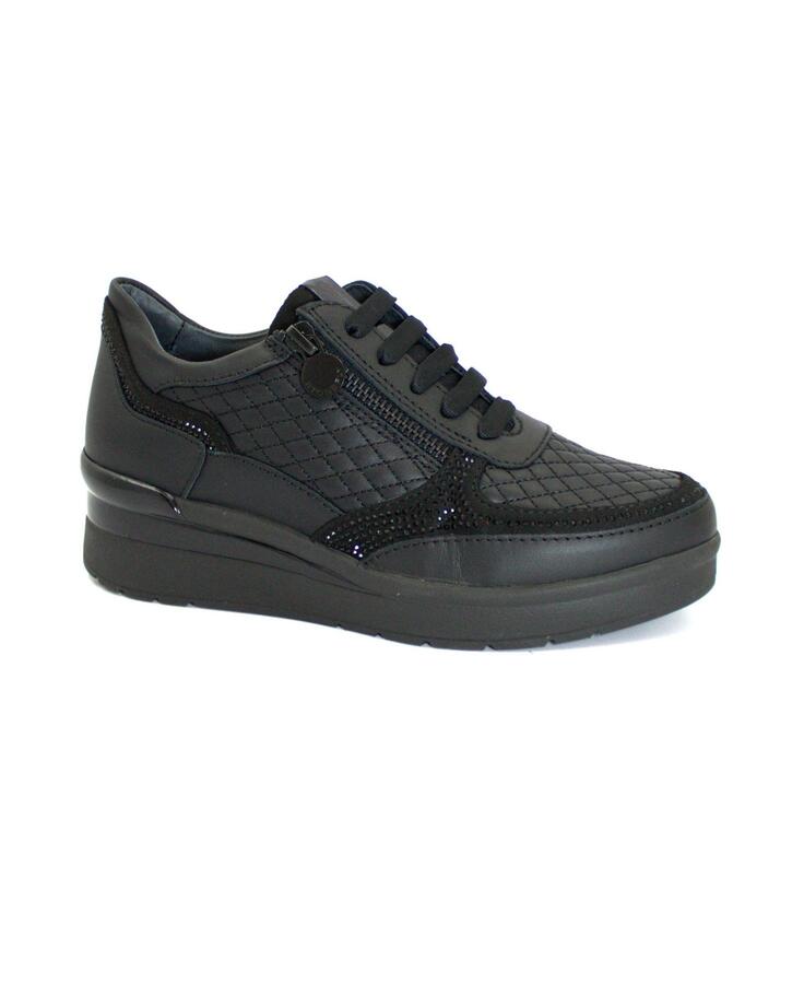 STONEFLY 219952 black nero scarpe donna sneakers lacci zip pelle zeppa