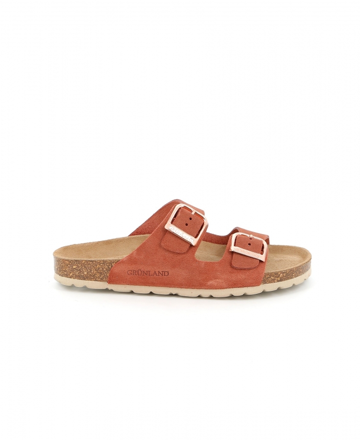 GRUNLAND SARA CB2631 mattone marrone ciabatte donna anatomiche soft pelle fibbie birk