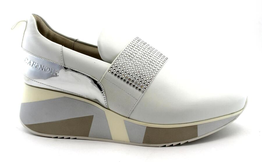 CAFè NOIR DH422 bianco scarpe donna sneakers slip on elastico platform pelle