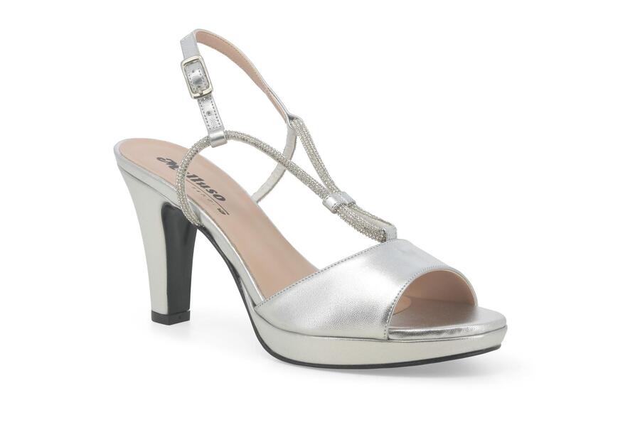 MELLUSO J629 argento scarpe donna sandalo tacco cinturino brillantini