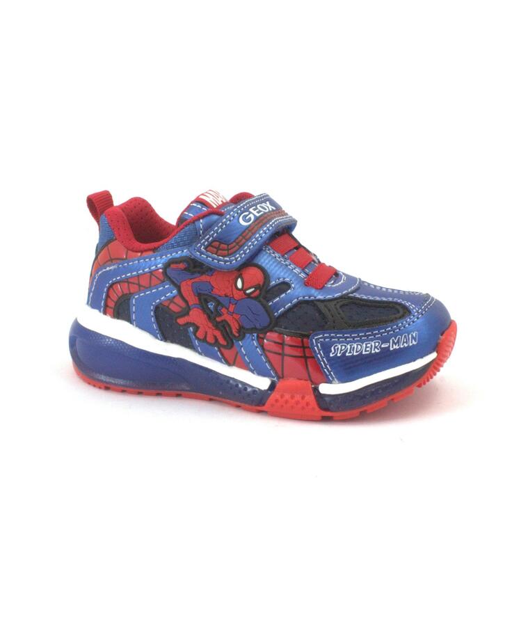 GEOX J26FEB navy royal blu spider-man scarpe bambino sneakers luci strappi tessuto traspiranti