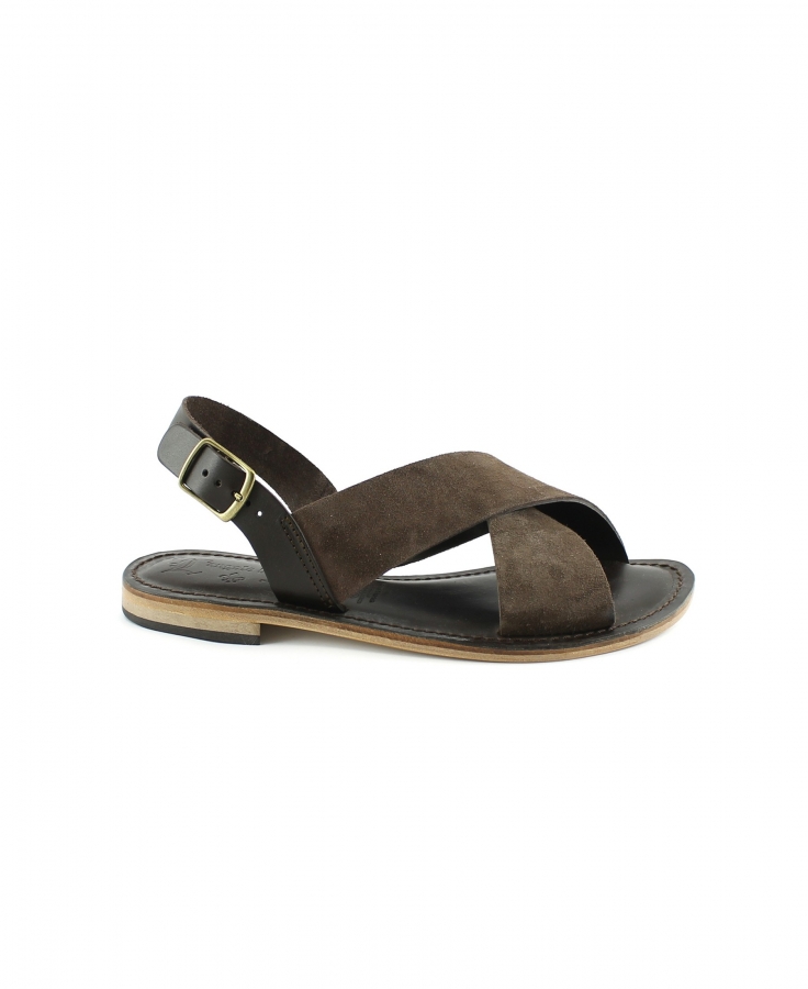 L'ANGOLO DEL CUOIO 9901 t.di moro marrone sandali donna pelle incrocio cinturino