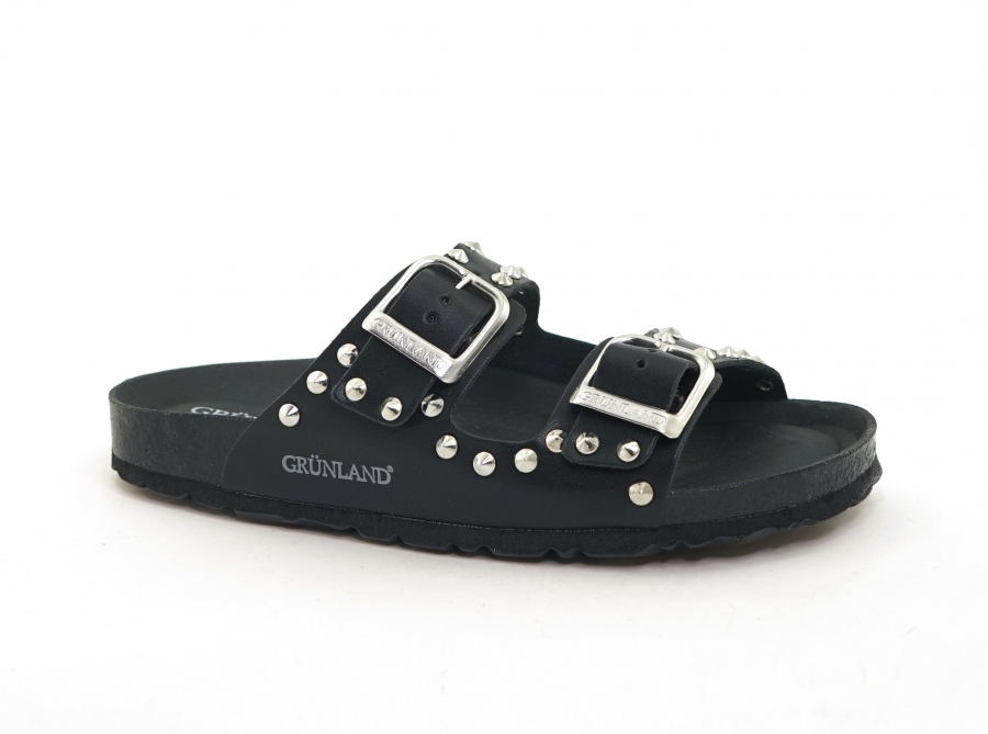 GRUNLAND vegan SARA ciabatte donna doppia fascia nero fibbie borchie