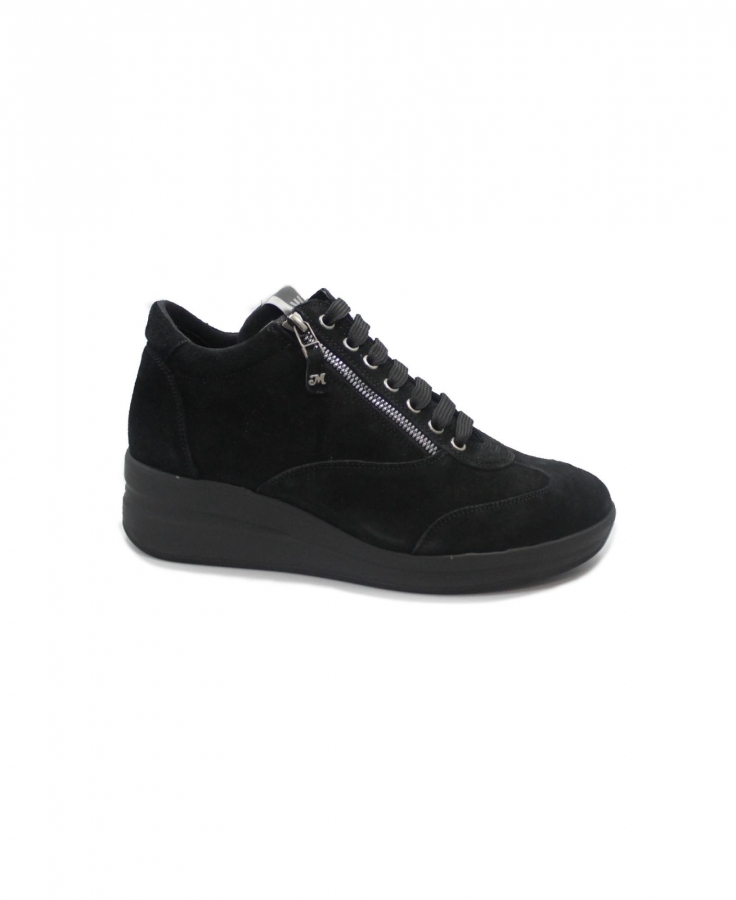 MELLUSO R25625 251449 nero scarpe sneaker donna lacci zip zeppa