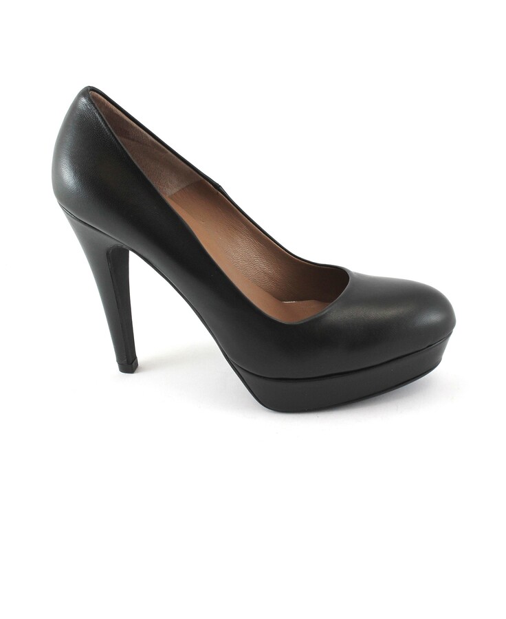 LES VENUES 2000 black nero scarpe donna decolletè pelle tacco plateaux