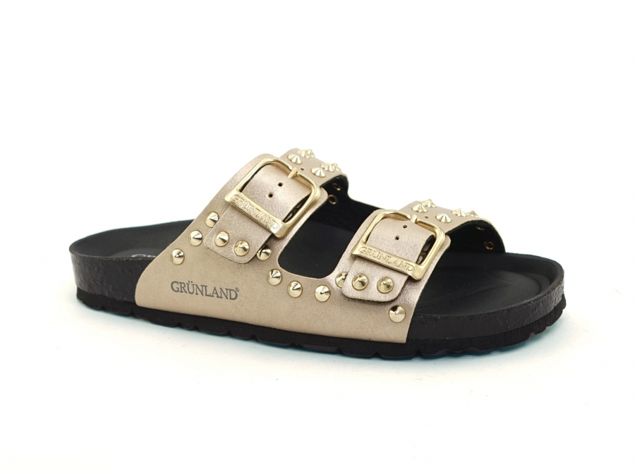 GRUNLAND vegan SARA ciabatte donna doppia fascia bicolore beige nero borchie