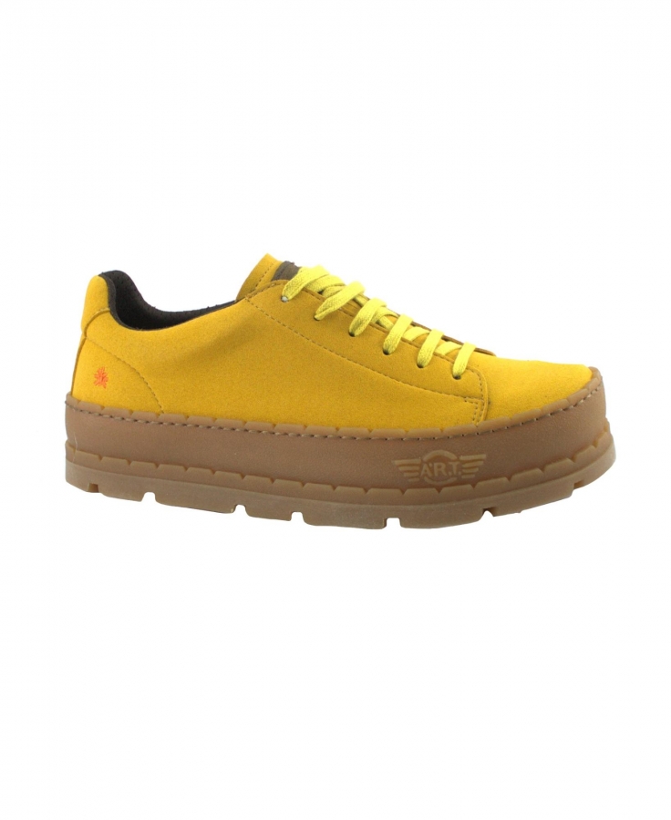 ART 1773 BLUE PLANET mostaza giallo scarpa donna sneakers pelle lacci carrarmato