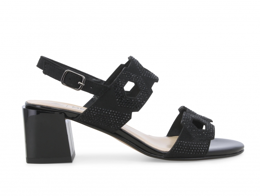 Sandalo donna in tessuto e camoscio nero k35552