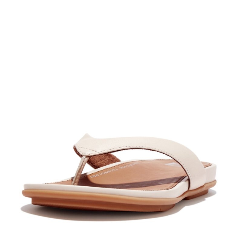 FitFlop GRACIE LEATHER FLIP-FLOPS Stone Beige - DROP 11 (size: 36)