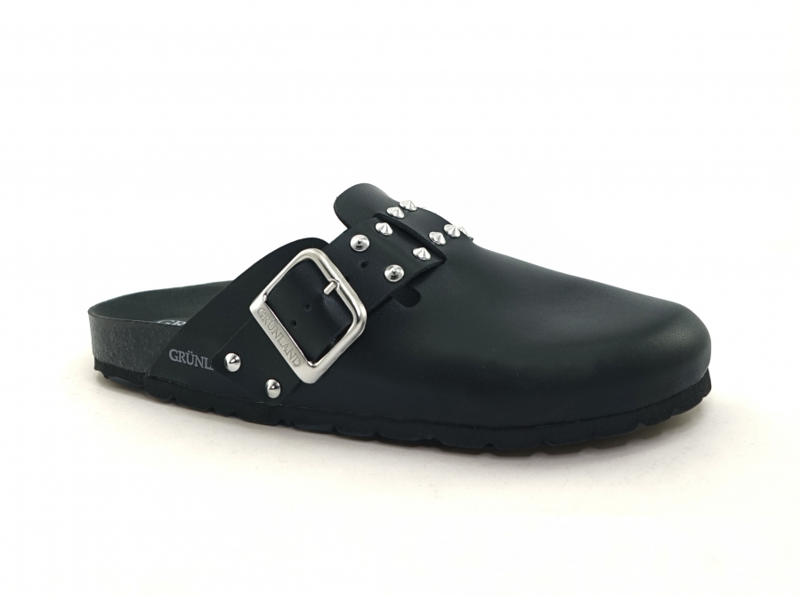 GRUNLAND vegan SARA ciabatte donna chiuse nere fibbia borchie