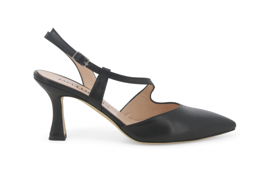 Decollete donna slingback in pelle nero e1634zv