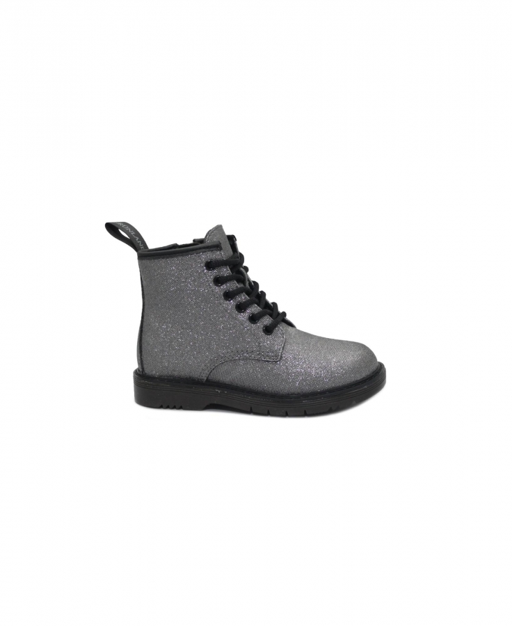 GRUNLAND TABA PO1812 antracite grigio 29/34 bambina stivaletti zip lacci tessuto glitter