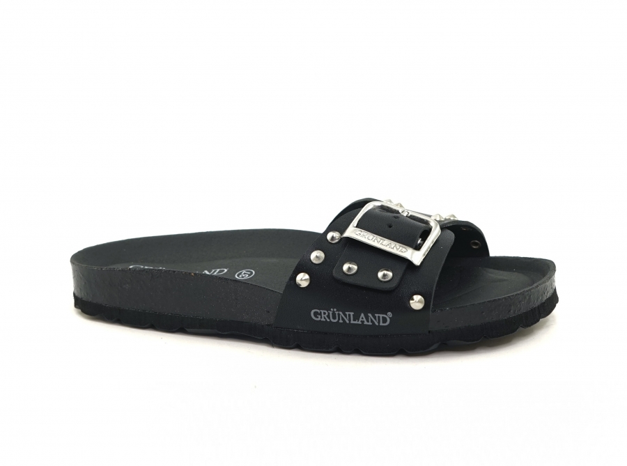 GRUNLAND vegan SARA ciabatte donna monofascia nere fibbia borchie