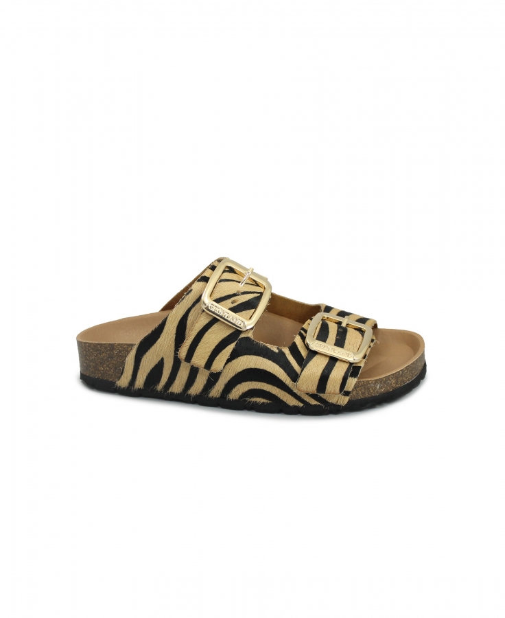 GRUNLAND ENNY CB0784 cuoio zebrata ciabatte donna anatomiche fibbie re-soft