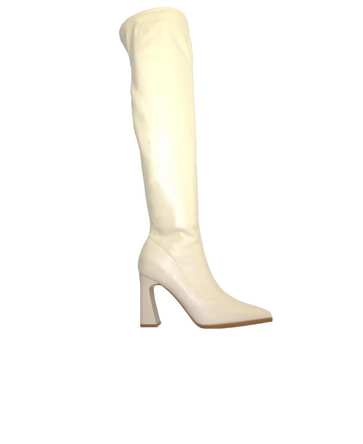 KEYS 8611 panna bianco stivali donna tacco punta zip morbido sopra al ginocchio