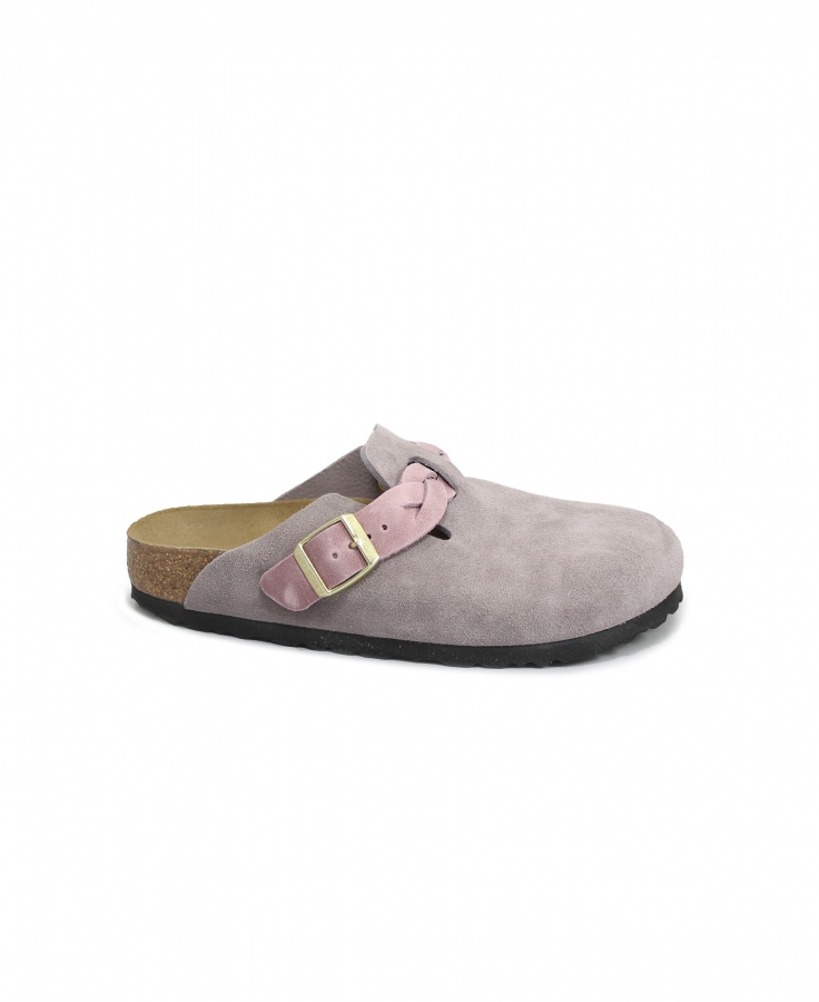 BIRKENSTOCK BOSTON BRAIDED 1029122 faded purple suede ciabatta zoccolo donna fibbia camoscio treccia