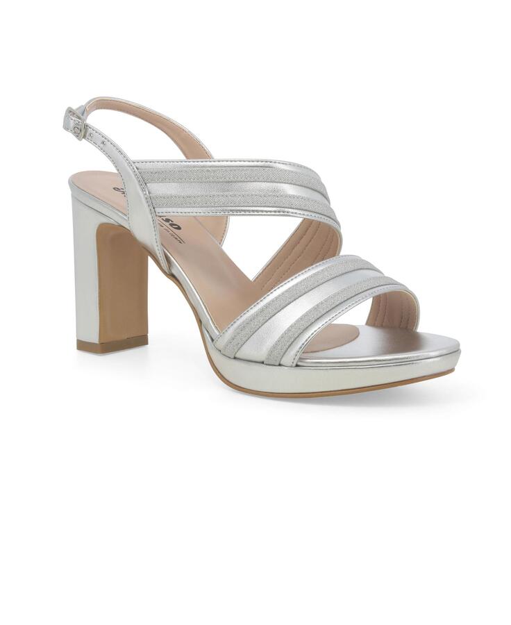 MELLUSO J648 argento scarpe donna sandalo ecopelle + glitter tacco plateaux fascia trasversale