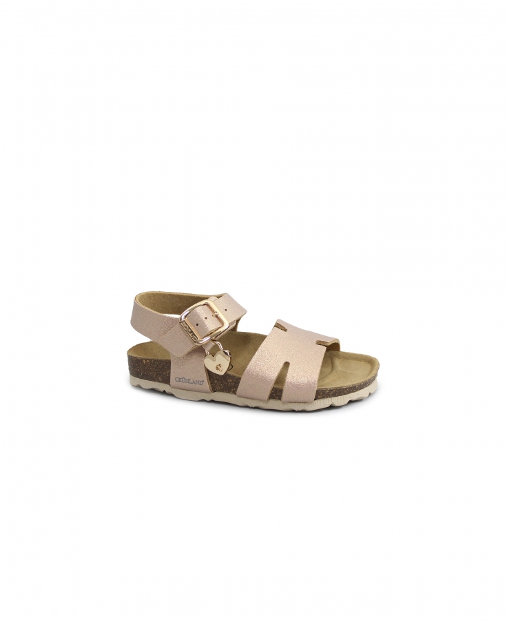 GRUNLAND LUCE SB1154 cipria rosa sandali bambina fibbia glitter pelle cuore pendente