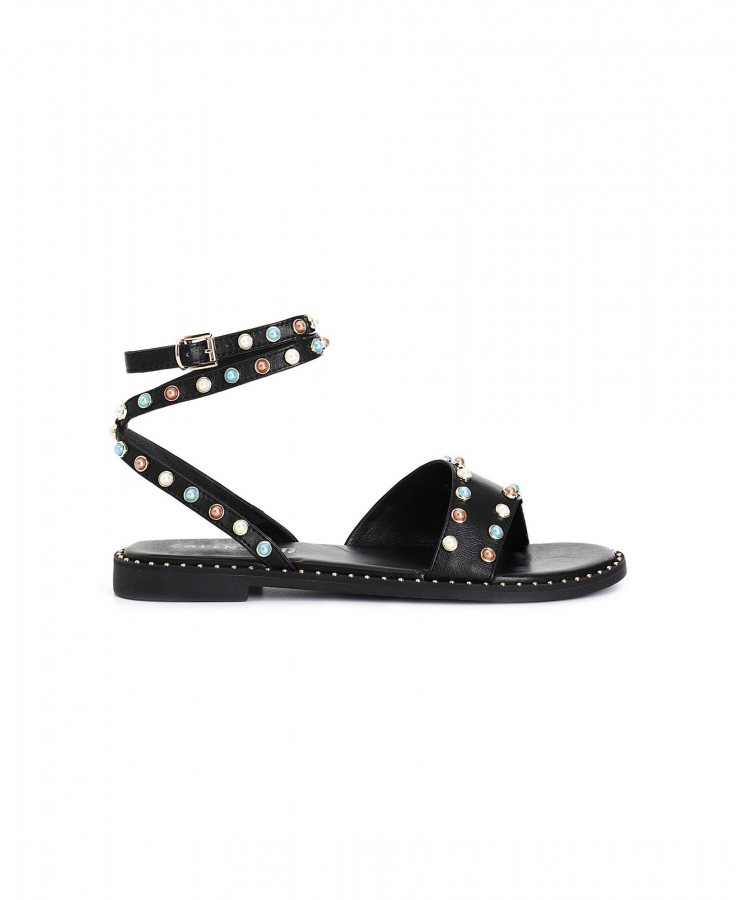 CAFè NOIR GG1104 nero sandali donna cinturino borchie perle pelle