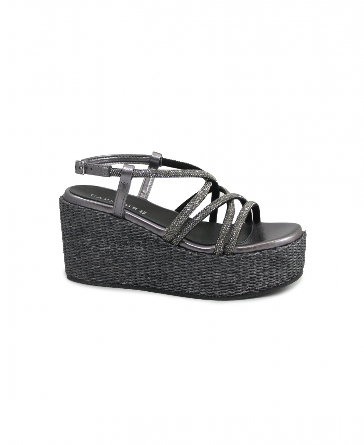 CAFÈ NOIR HN9003 nero sandali donna zeppa strass cinturino