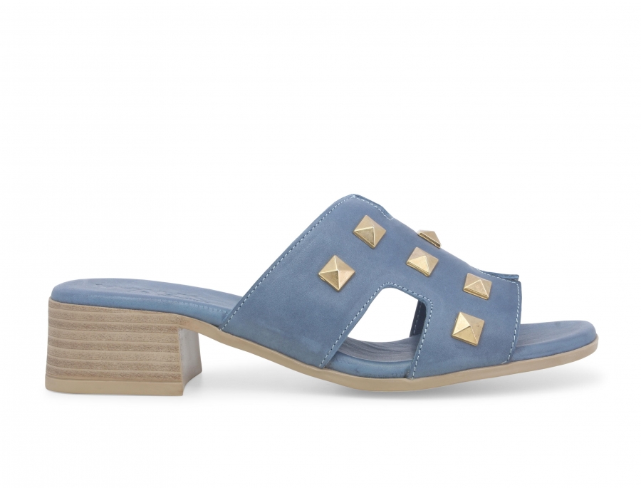 Ciabatta donna in pelle blu denim k56018z