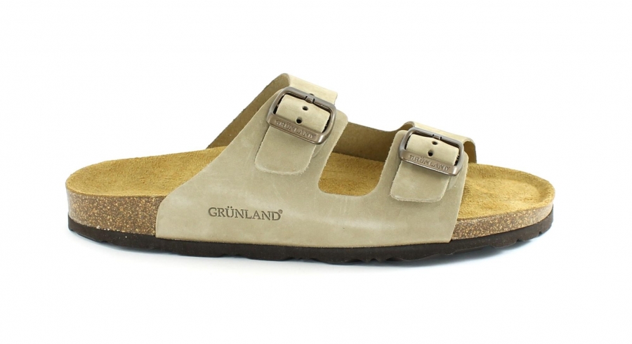 GRUNLAND SARA CB0003 kaki ciabatte donna birk fibbie pelle