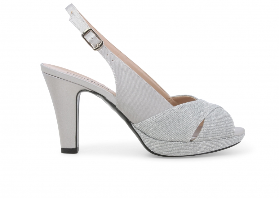 Sandalo donna elegante cerimonia in tessuto argento j585z