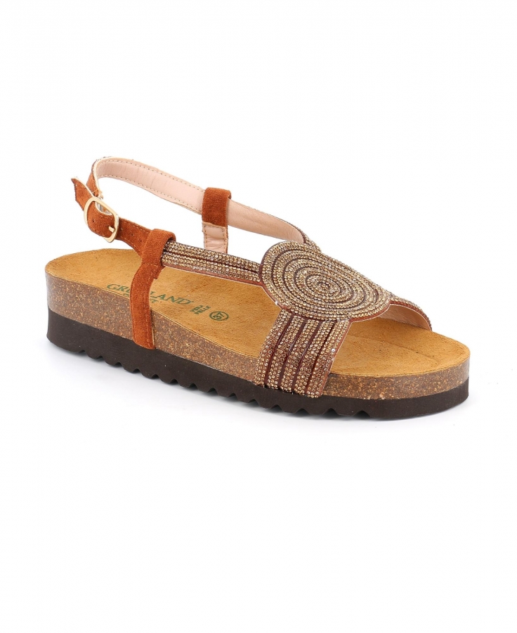 GRUNLAND HOLA SB2287 bronzo sandalo donna strass birk anatomiche cinturino soft