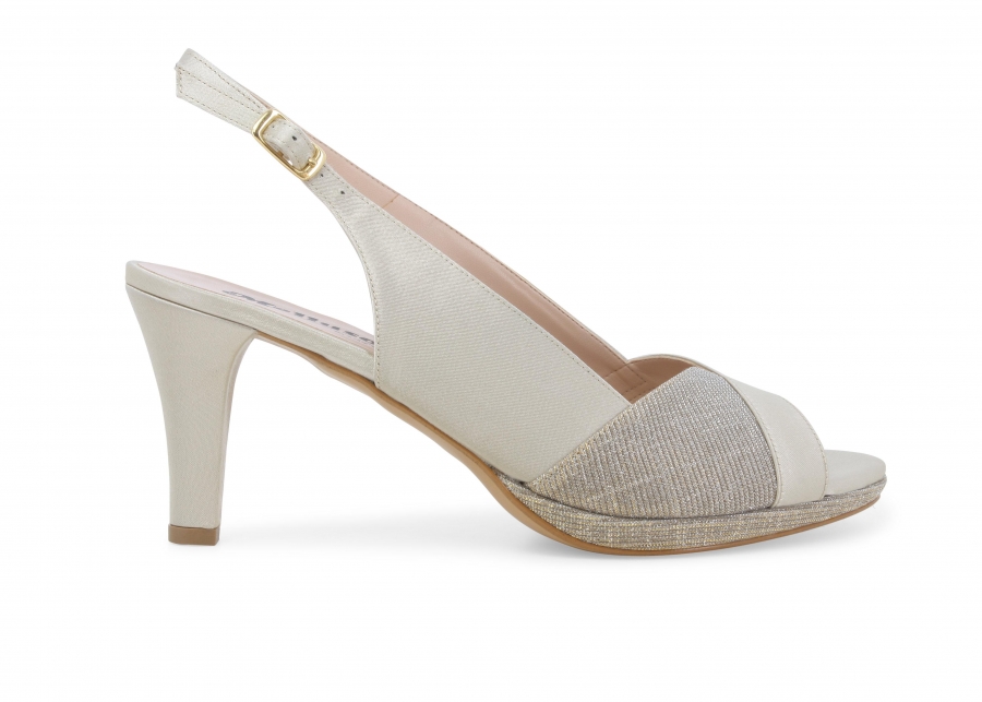 Sandalo donna elegante cerimonia in tessuto platino j590z
