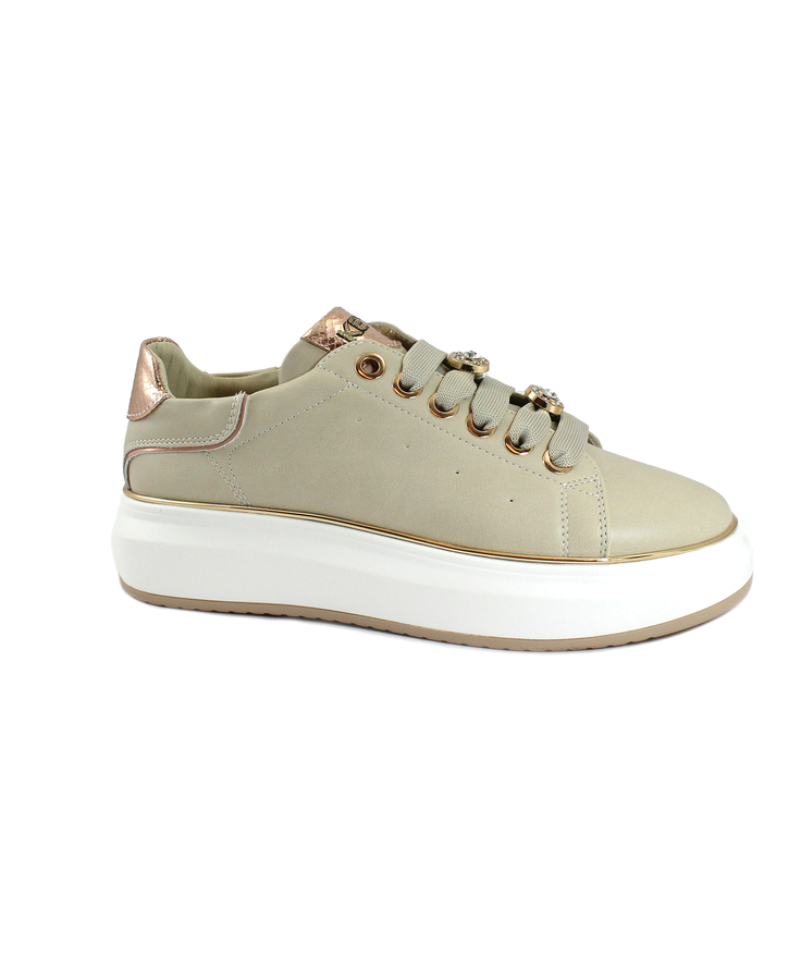 KEYS 9008 beige cipria scarpe sneakers donna lacci platform