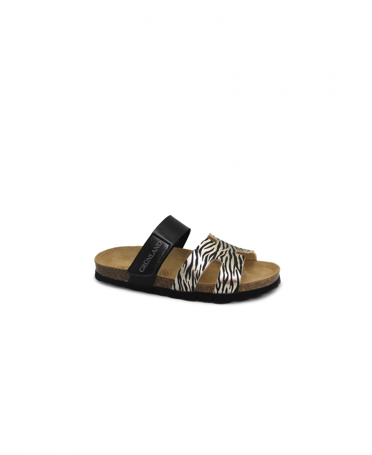 GRUNLAND LUCE CB0736 31/40platino multi nero zebrato ciabatte bambina strappo pelle