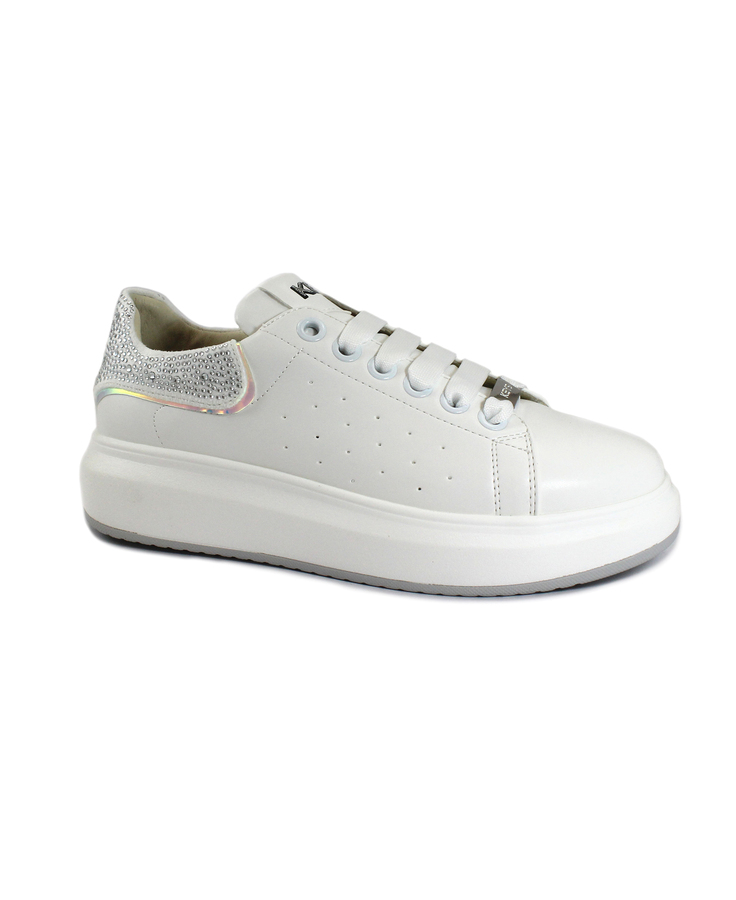 KEYS 9000 white silver bianco argento scarpe sneakers donna lacci platform