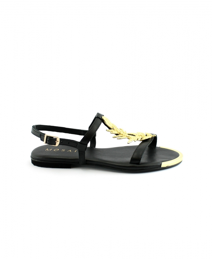 MOSAIC M1450 black nero sandali donna cinturino accessorio foglia dorata